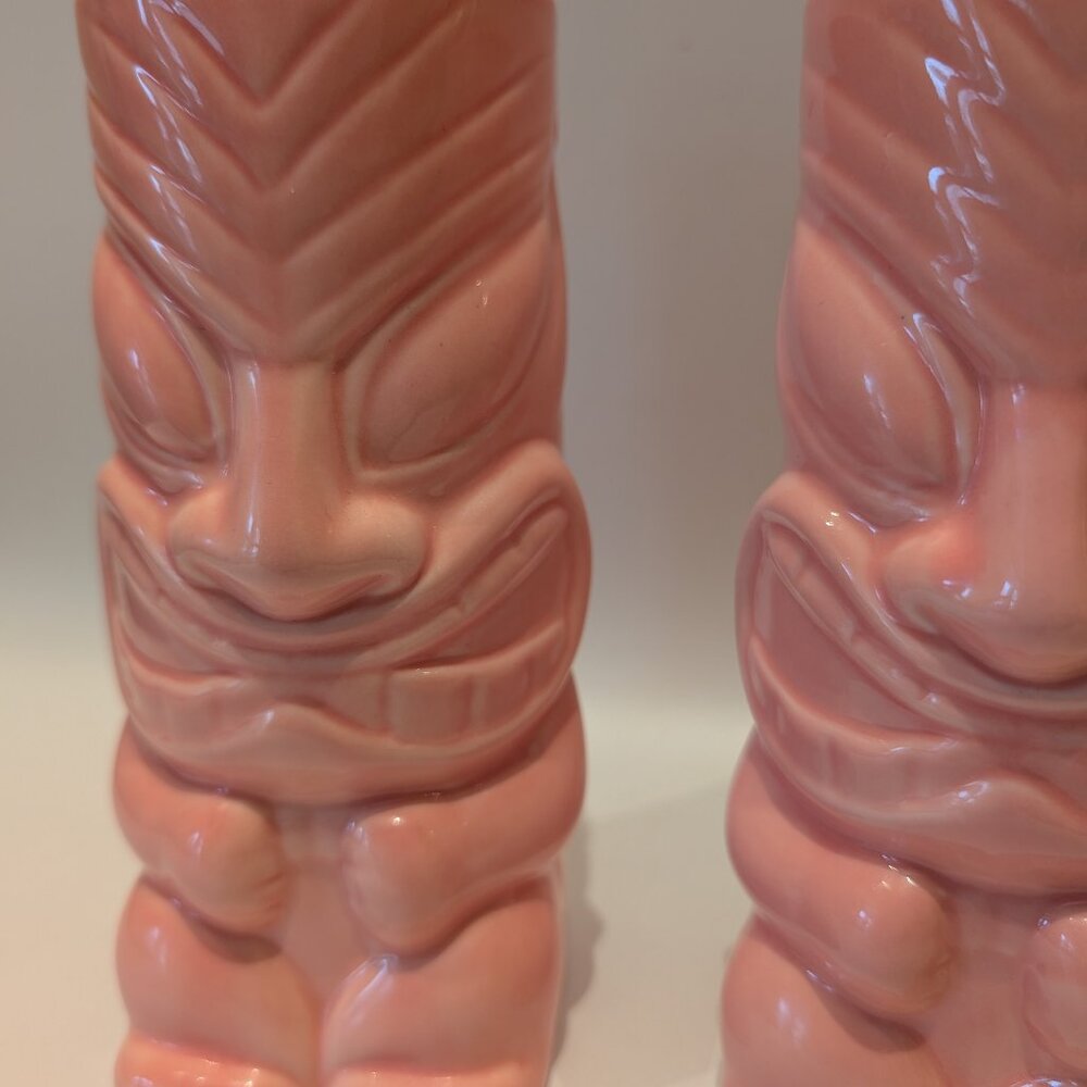 Pink Tiki Face Ceramic Tumblers – Set of 2 – 6.5" Tall